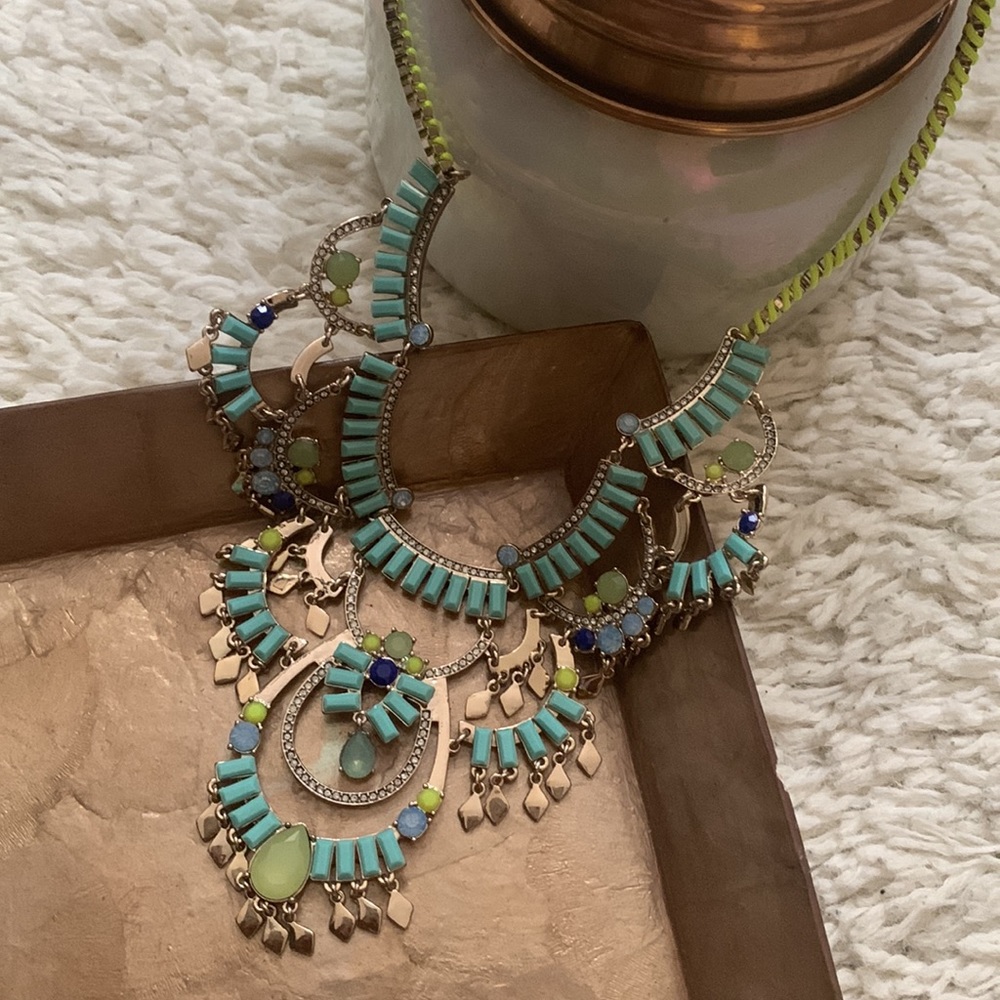 Blue Neon Yellow Stones Bib Necklace